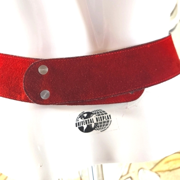 Vtg Lace Up JEWEL CASE Red Suede Leather Silver Cross Tie Easy Back Closure Belt - Picture 5 of 16